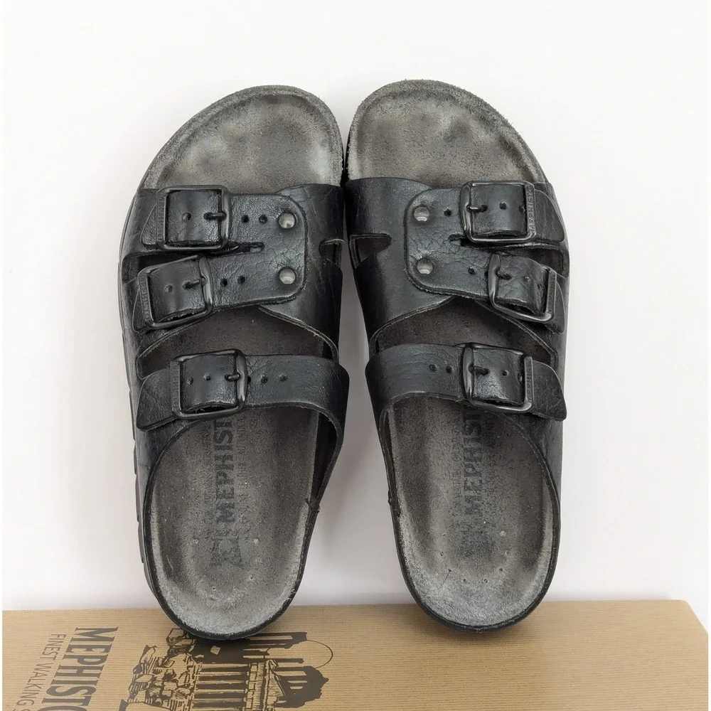 Mephisto Zach Fit Black Comfort Sandal Slide Gray Footbed Men's Size 37 EU